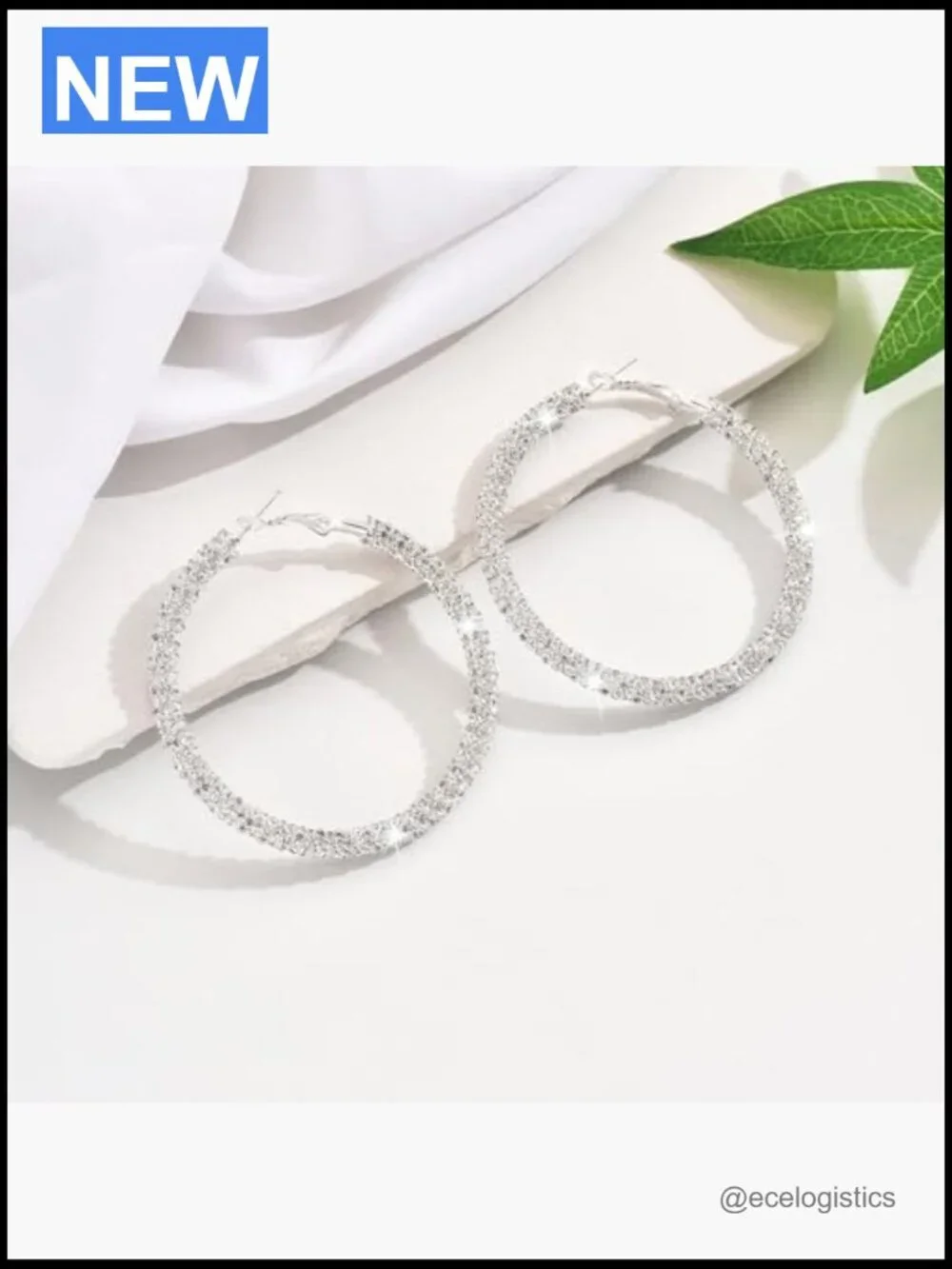 Cubic Zirconia Oval Hoop Earrings Lightweight 14K Gold Plated